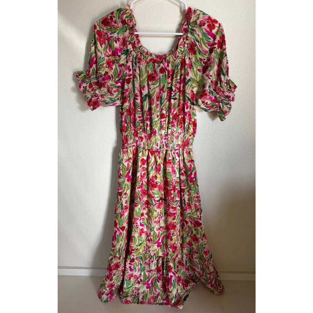 Chenault Women's Maxi Floral Puff Sleeve Dress Fit & Flare Size Medium